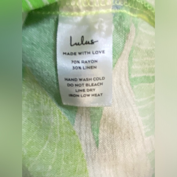 EUC LULU’S South Beach Sweetie Green Tropical Print Linen Button-Up Top Size L - Picture 8 of 8